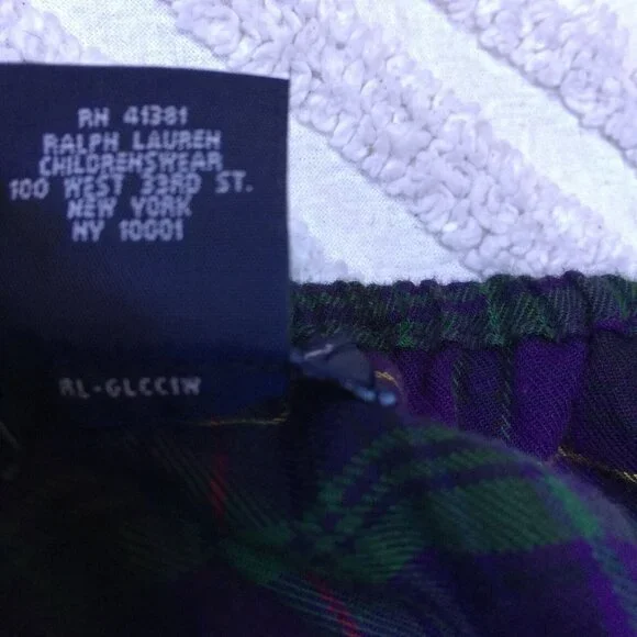 Ralph Lauren Girls' Size 12 Short Sleeve Ruffle Dress Purple/Green Plaid Cotton